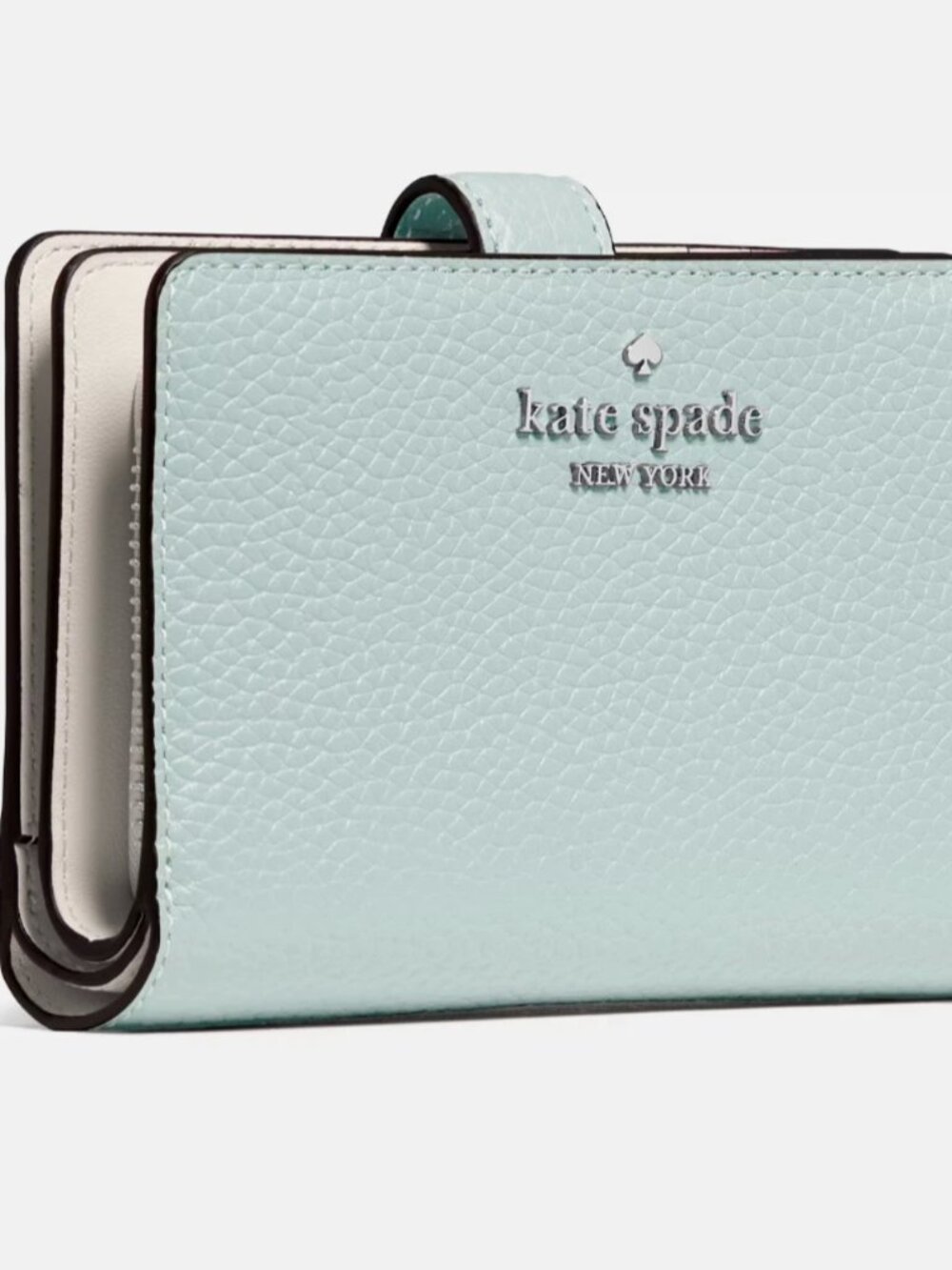 New Kate Spade Medium Compact Bifold Wallet Pebble Leather Lake Mist